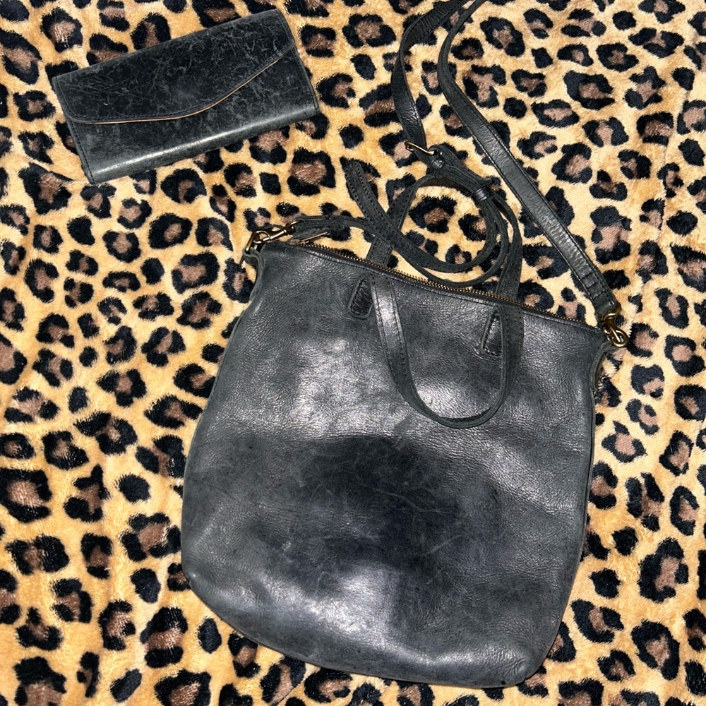 Chic Black Leather Crossbody Bag + wallet